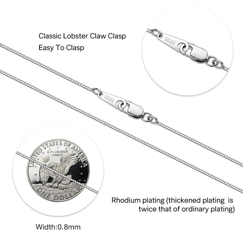 CIELTEAR 925 Sterling Silver Chain Necklace for Women 0.8mm Box Chain, Italian Necklace Chain, Super Strong & Thin & Long16/18/20/22/24 Inches - Image 3